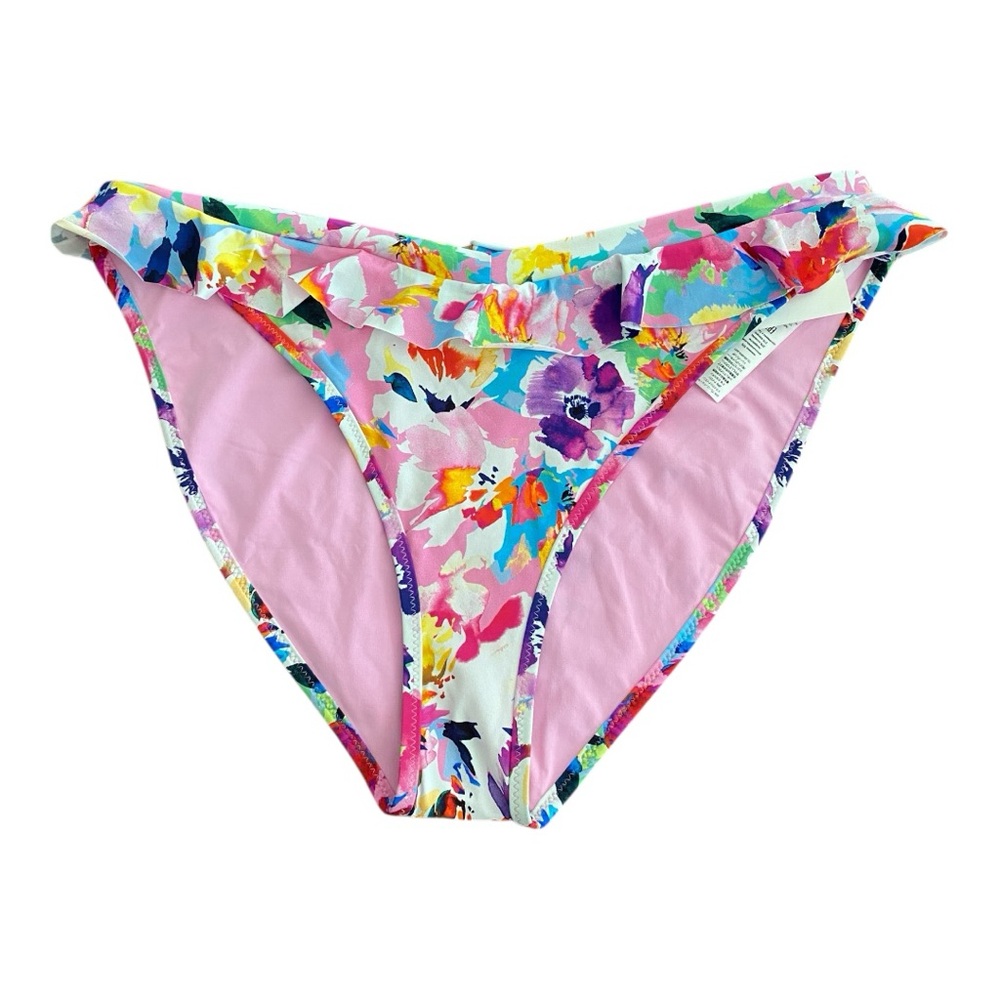 *SALE 🆕 Hanky Panky Floral Ruffle Trim V-Cut Bikini Swim Swimsuit Bottoms Sz XL